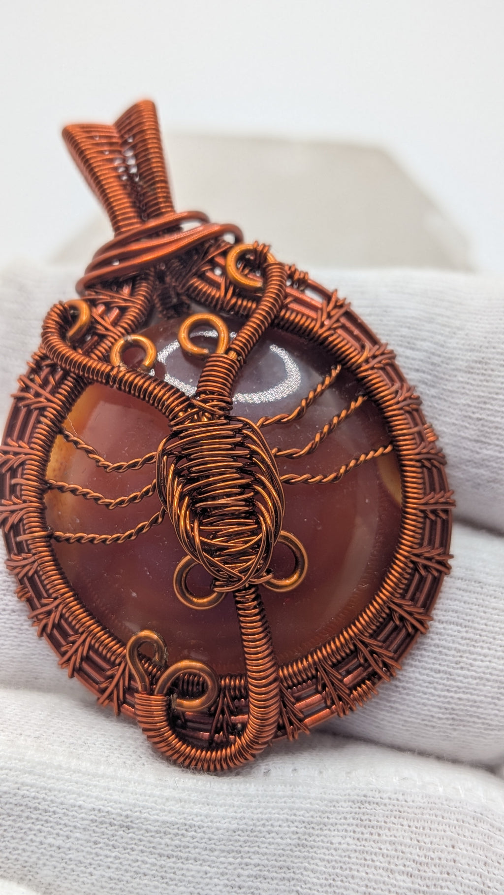 Scorpion with Round Shaped Carnelian Copper Pendant by Wu-Sah Designs
