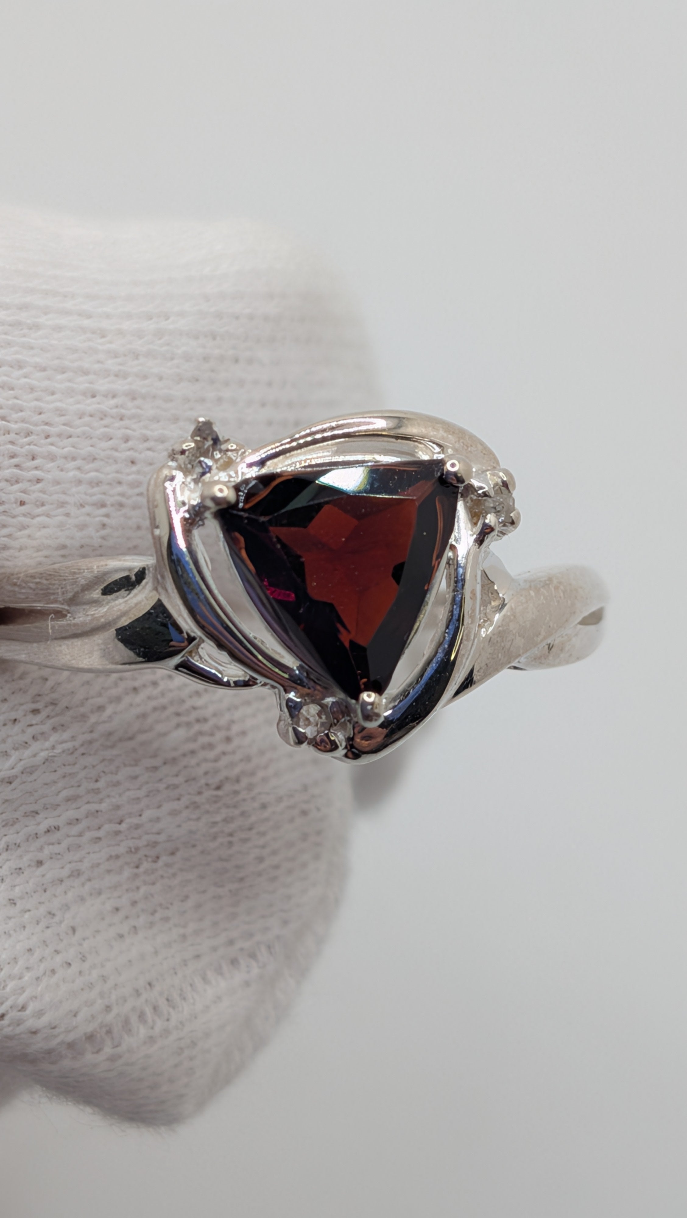 Sterling Silver Triangle Garnet & Diamonds