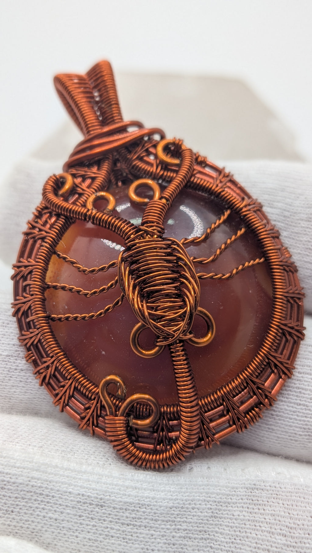 Scorpion with Round Shaped Carnelian Copper Pendant by Wu-Sah Designs