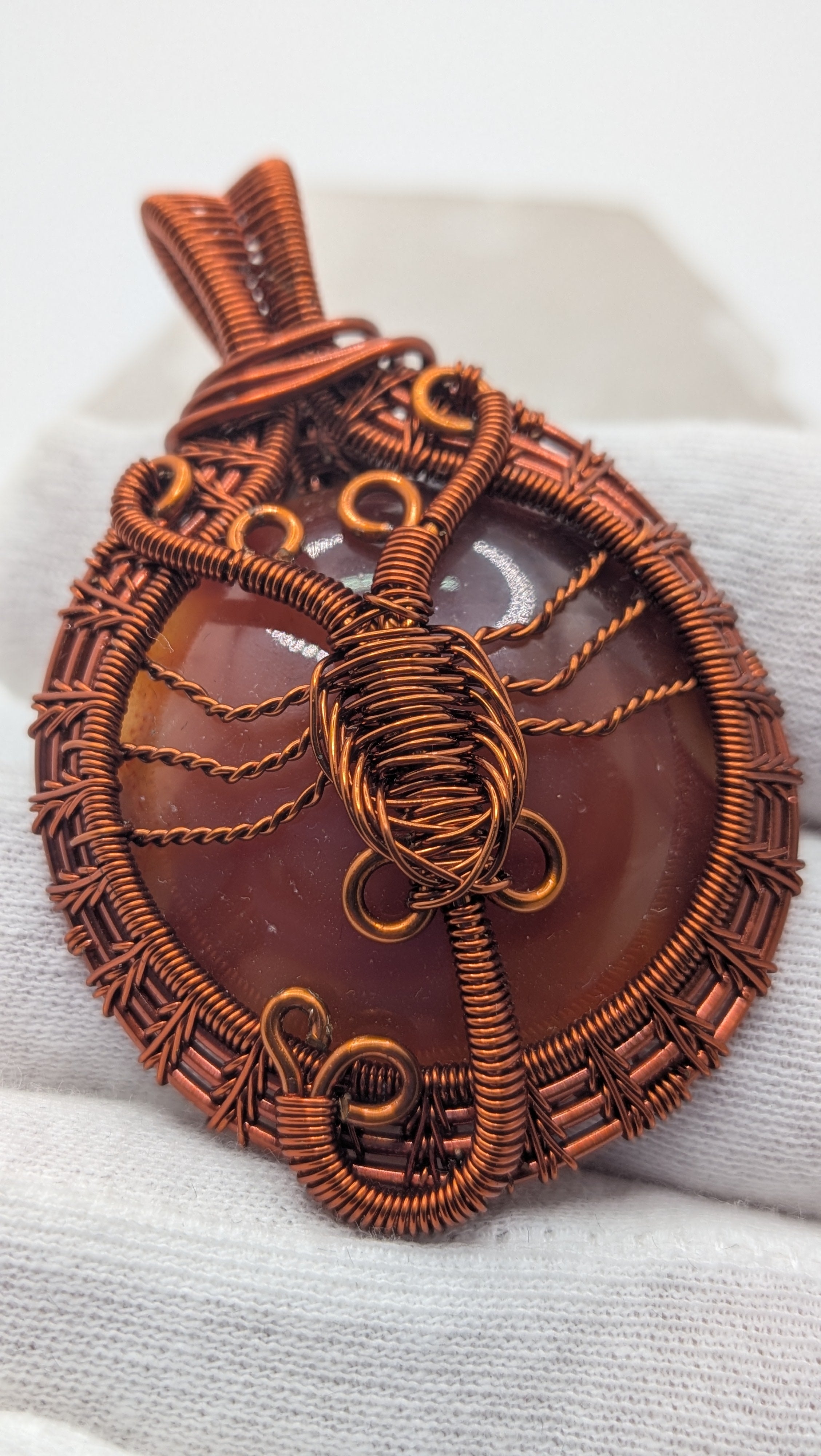Scorpion with Round Shaped Carnelian Copper Pendant by Wu-Sah Designs