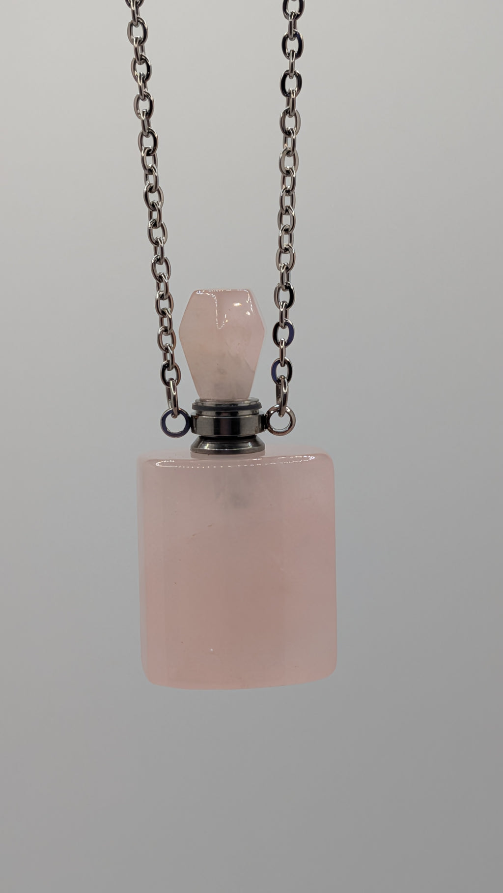 Pink Quartz Perfume Bottle Necklace