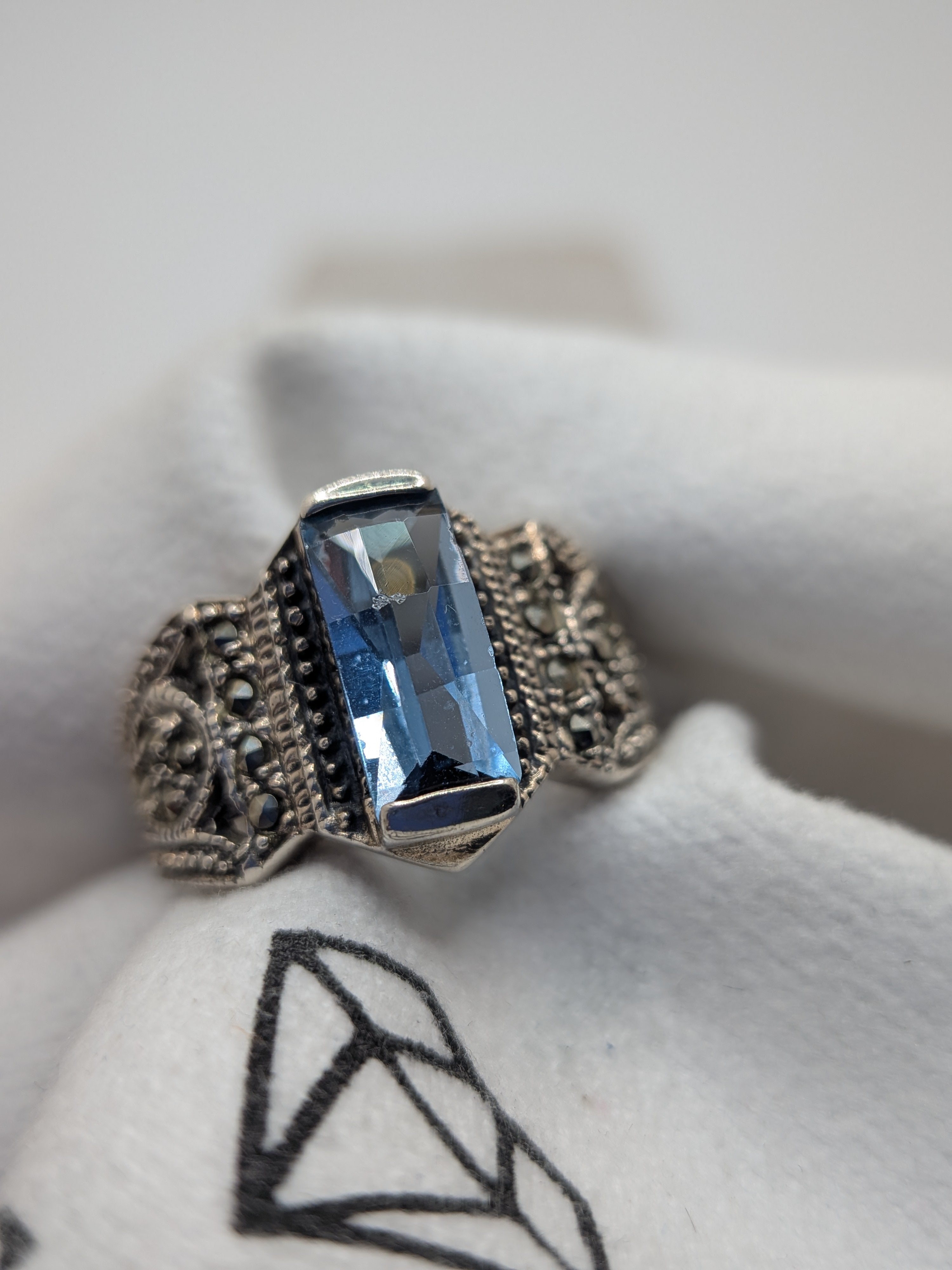 Blue Topaz & Marcasite Sterling Silver Ring $265 Her Jeweler
