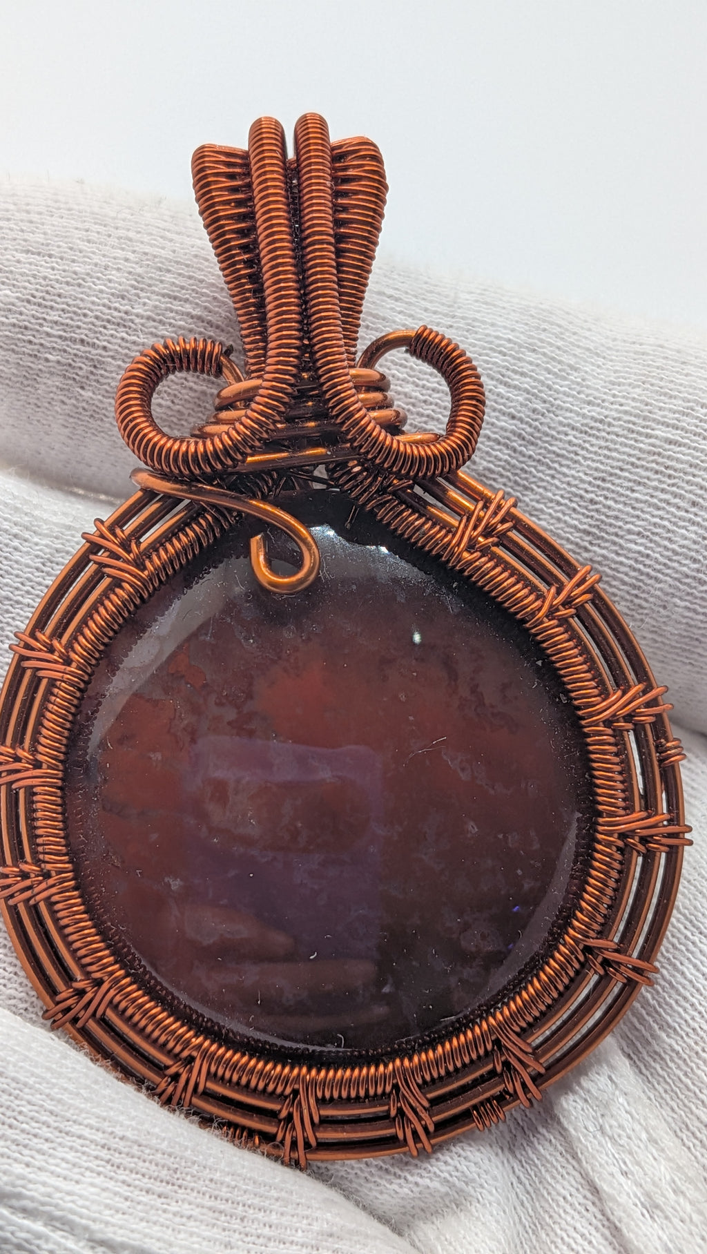 Large Round Shaped Carnelian Copper Pendant by Wu-Sah Designs