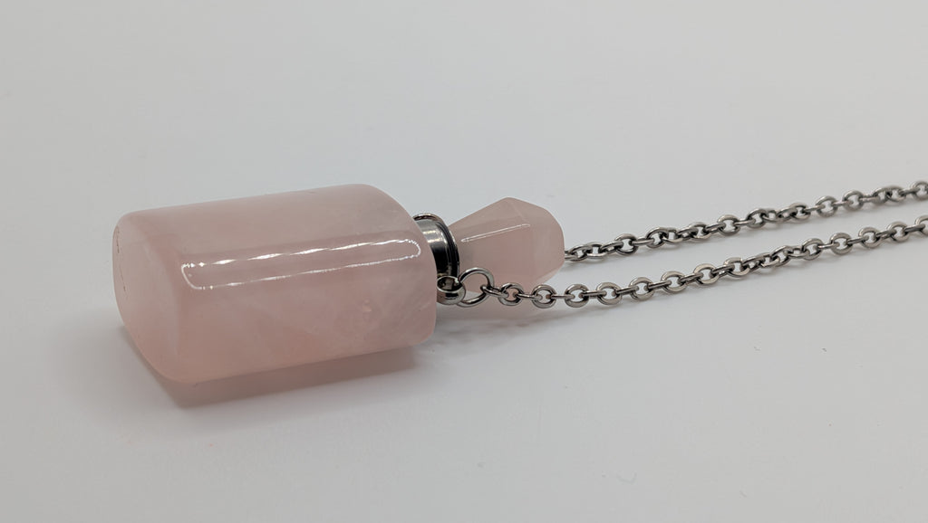 Pink Quartz Perfume Bottle Necklace