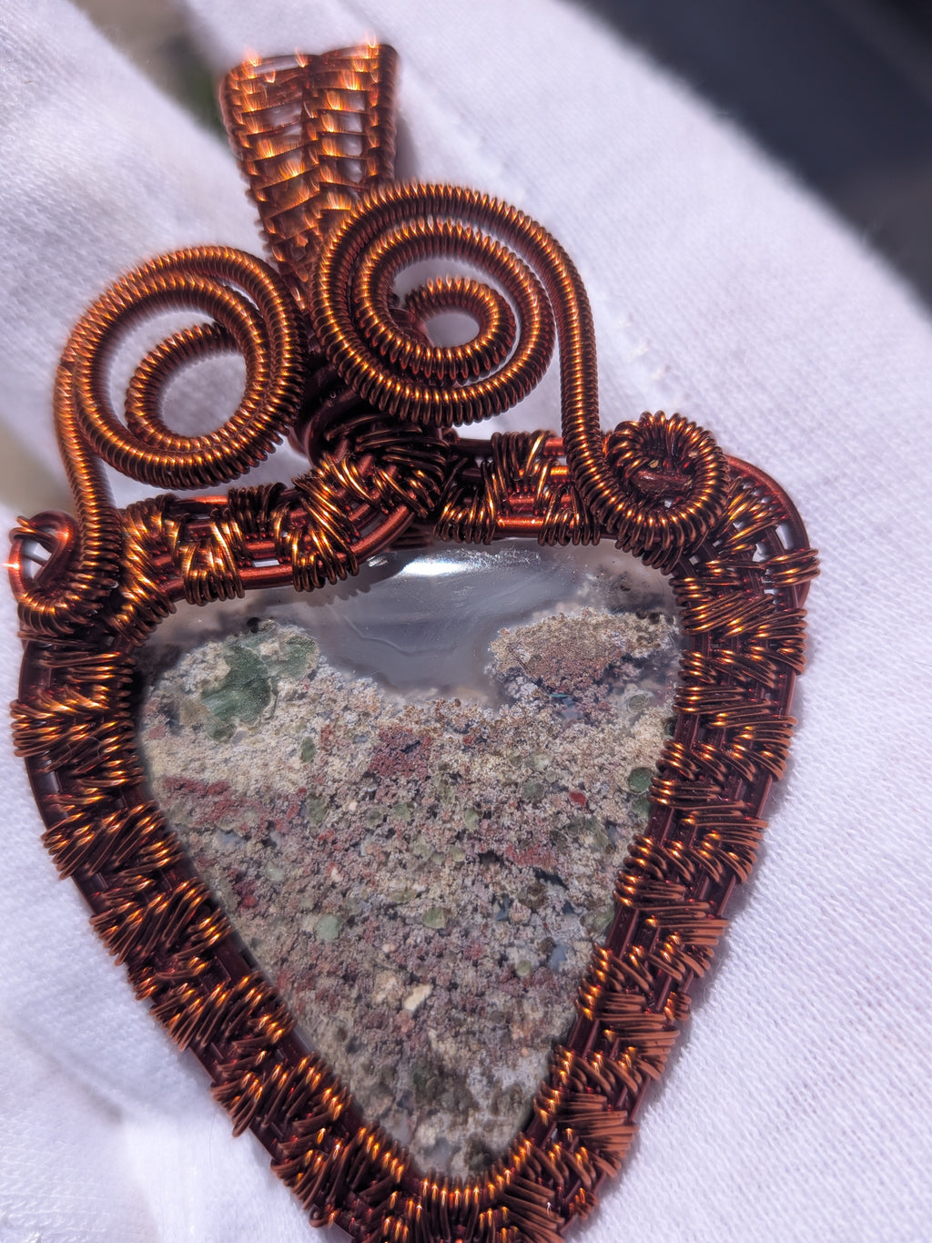 Wusah Designs Moss Agate Pendant in Pure Copper $125