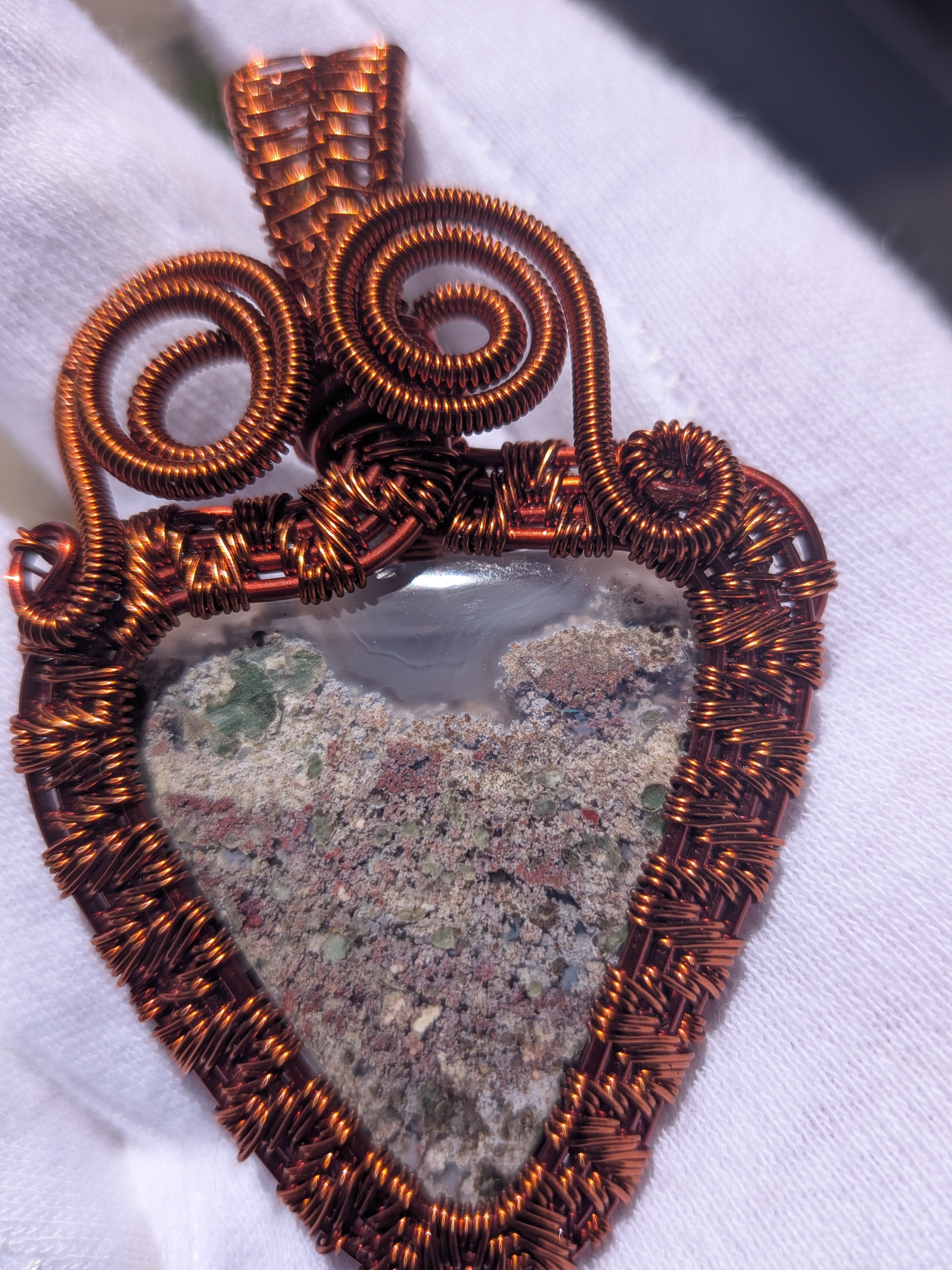 Wusah Designs Moss Agate Pendant in Pure Copper $125