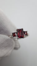 Sterling Silver Three Stone Emerald and Square Garnet Size 8