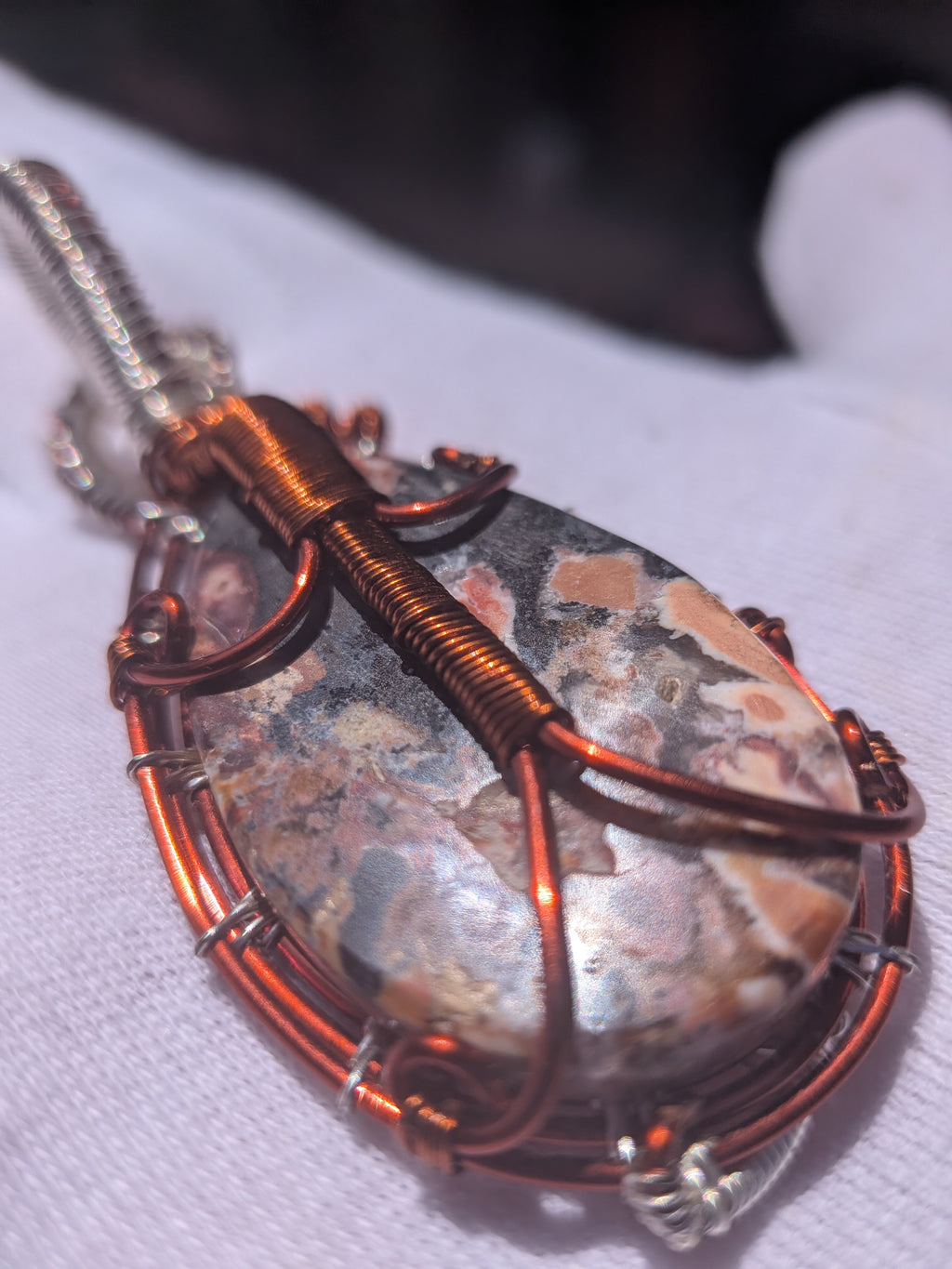Wusah Designs Jasper Pendant in Copper & Silver Wire $95
