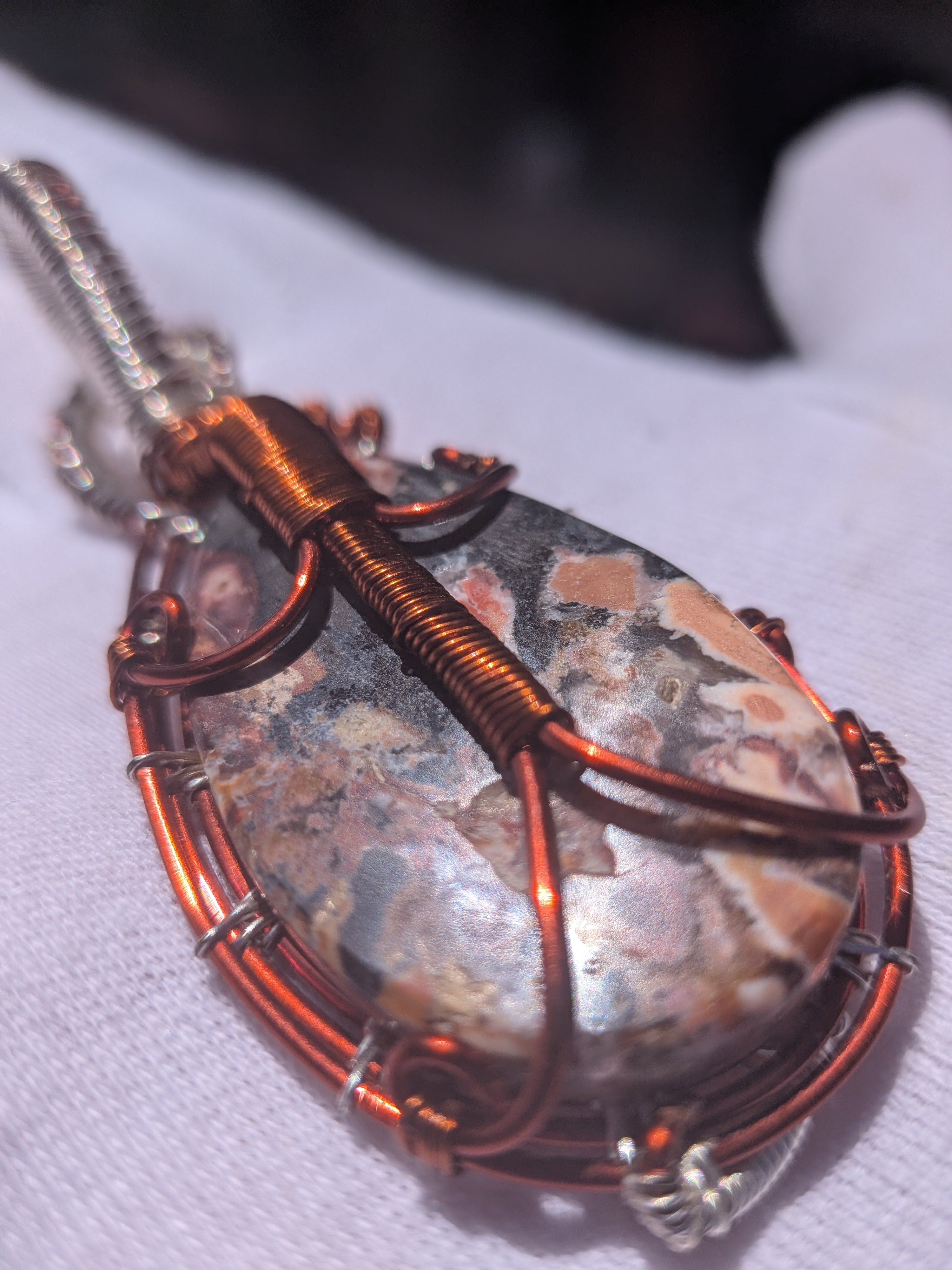 Wusah Designs Jasper Pendant in Copper & Silver Wire $95