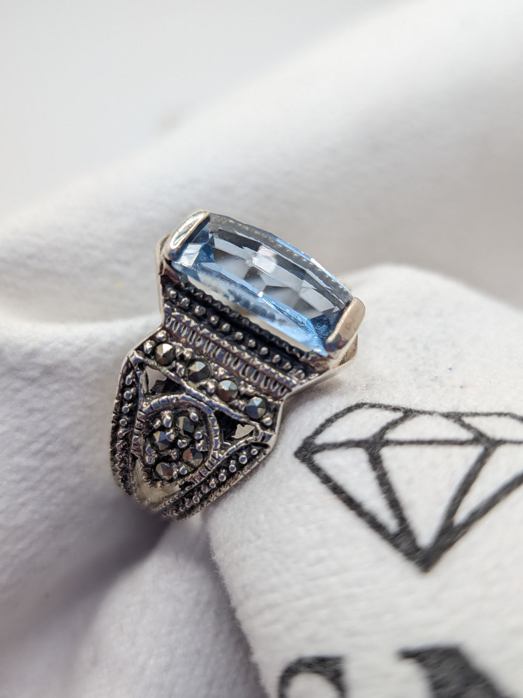 Blue Topaz & Marcasite Sterling Silver Ring $265 Her Jeweler