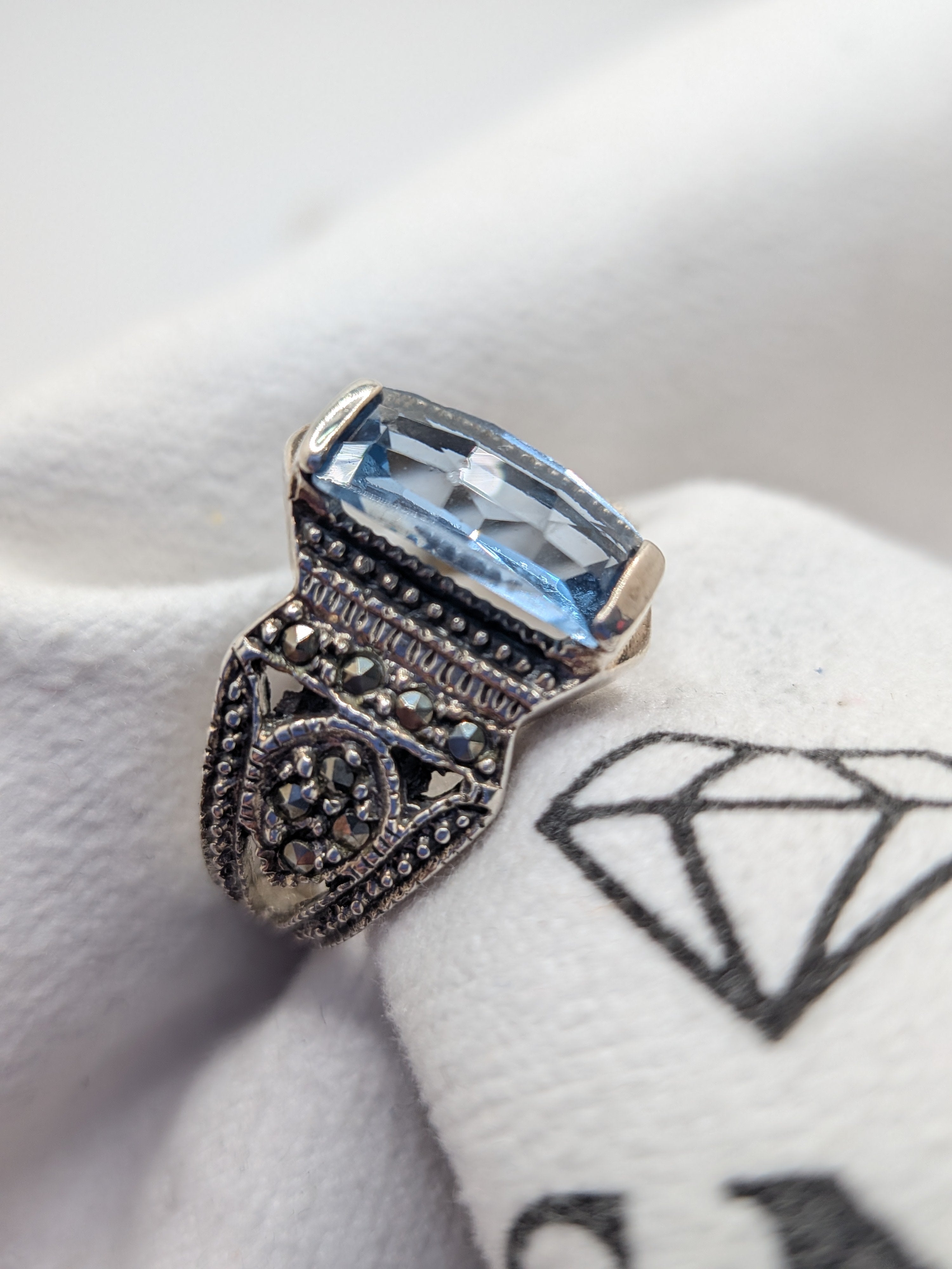 Blue Topaz & Marcasite Sterling Silver Ring $265 Her Jeweler
