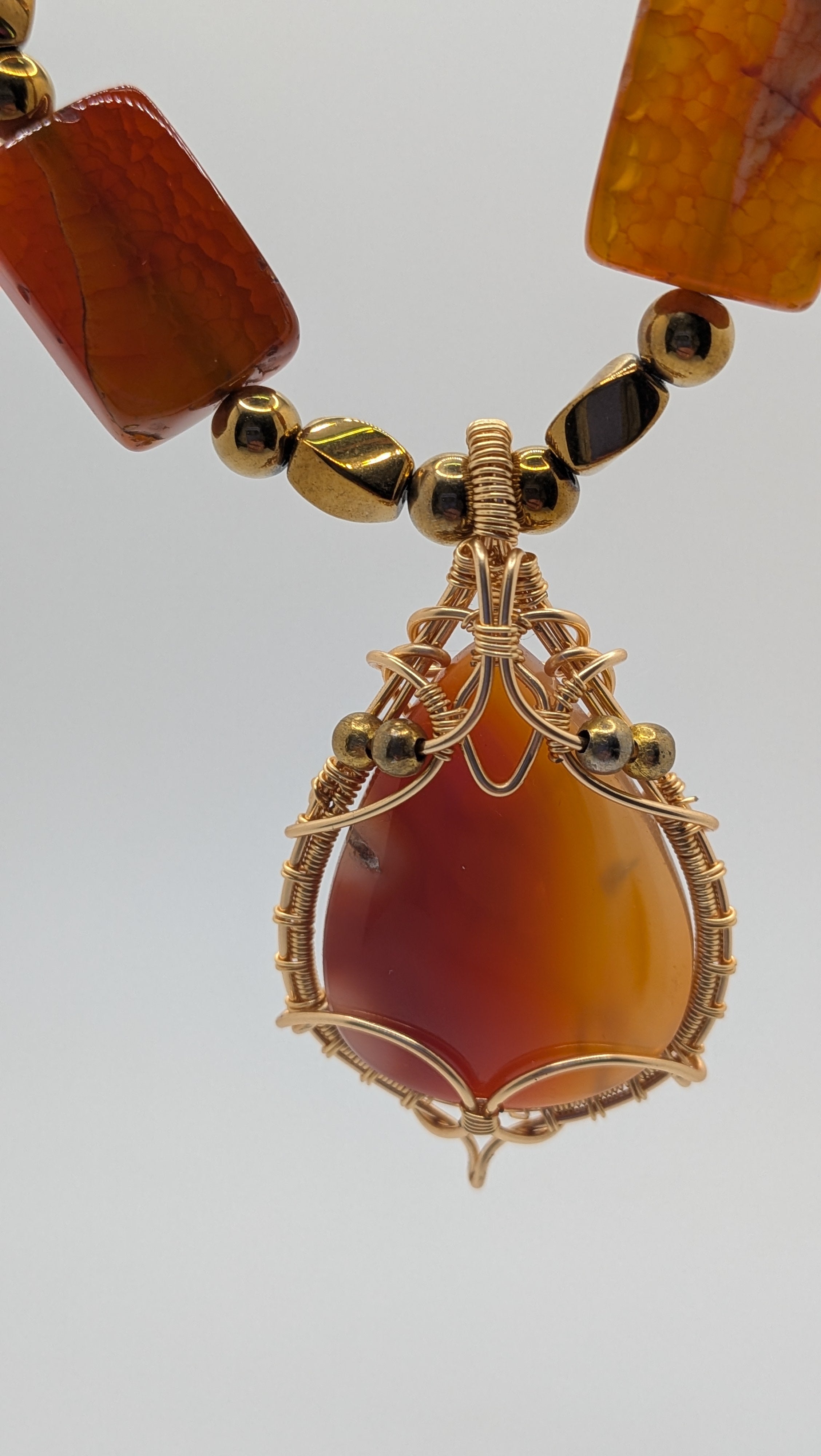 WuSah Agate and Gold Plated Hematite necklace 19.5 inches
