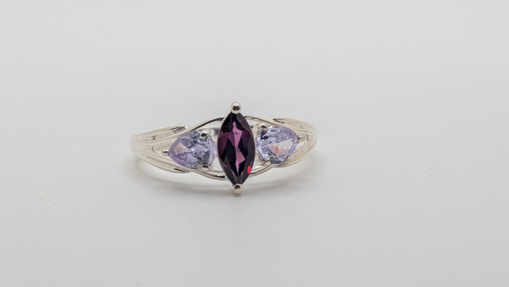 Sterling Silver Lab Marquise Amethyst Size 8