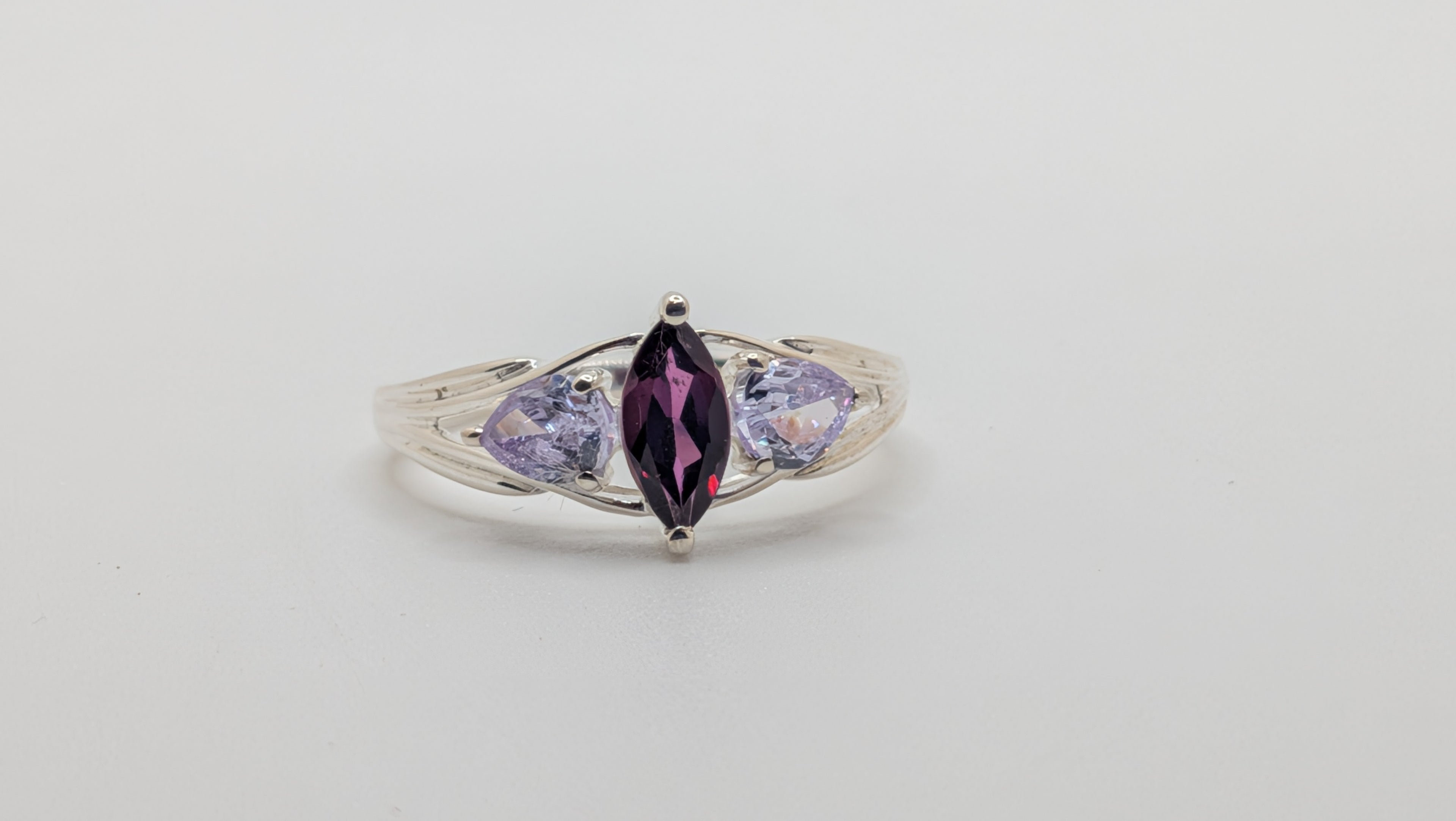 Sterling Silver Lab Marquise Amethyst Size 8