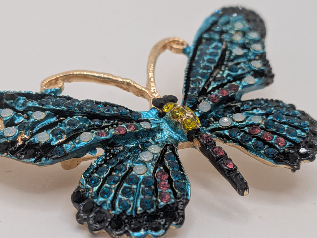 Midnight Blue Butterfly Rhinestone Brooch — $25