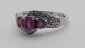 Sterling Silver Three Stone Ruby and 2 Diamonds Size 9