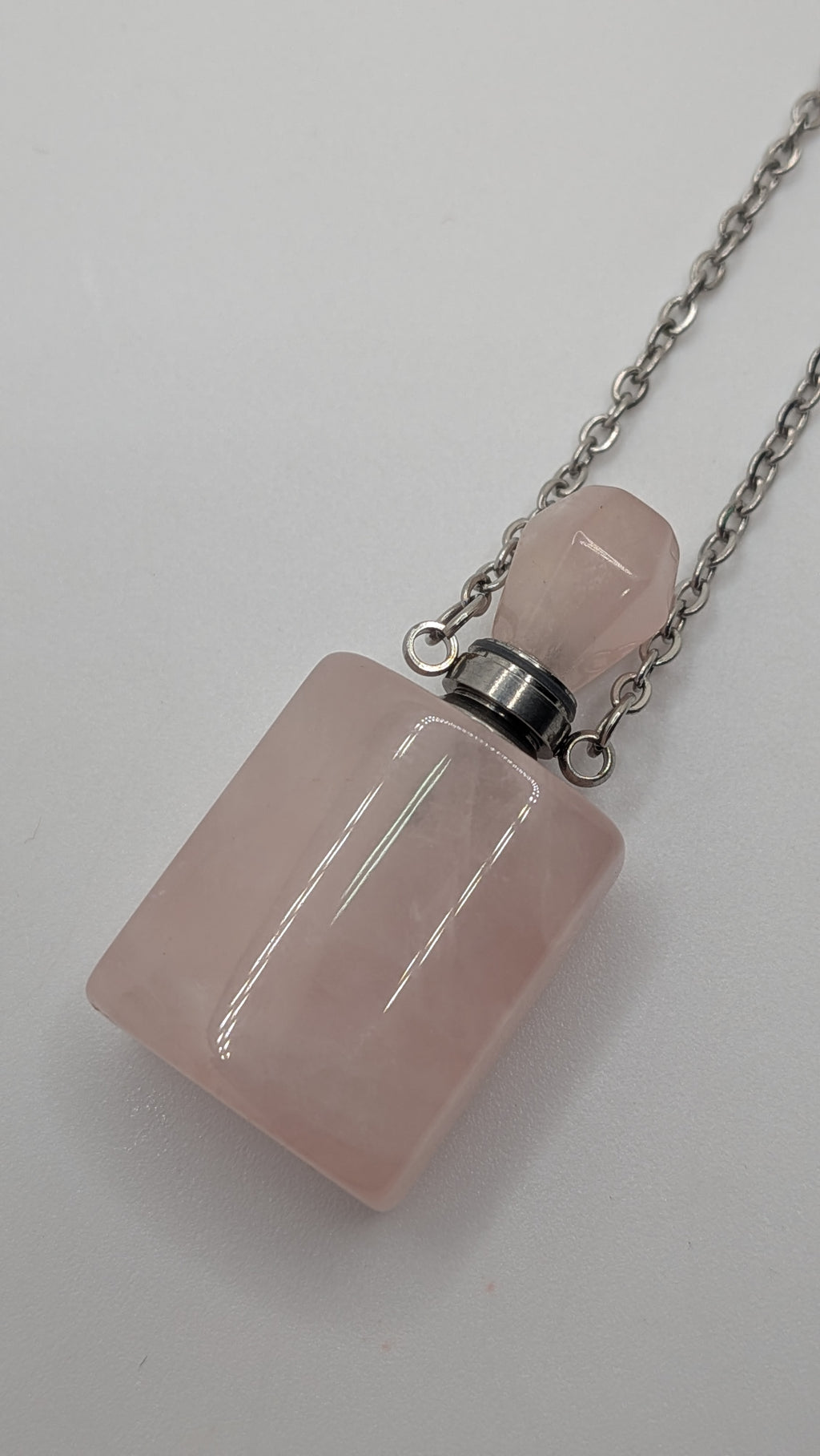 Pink Quartz Perfume Bottle Necklace