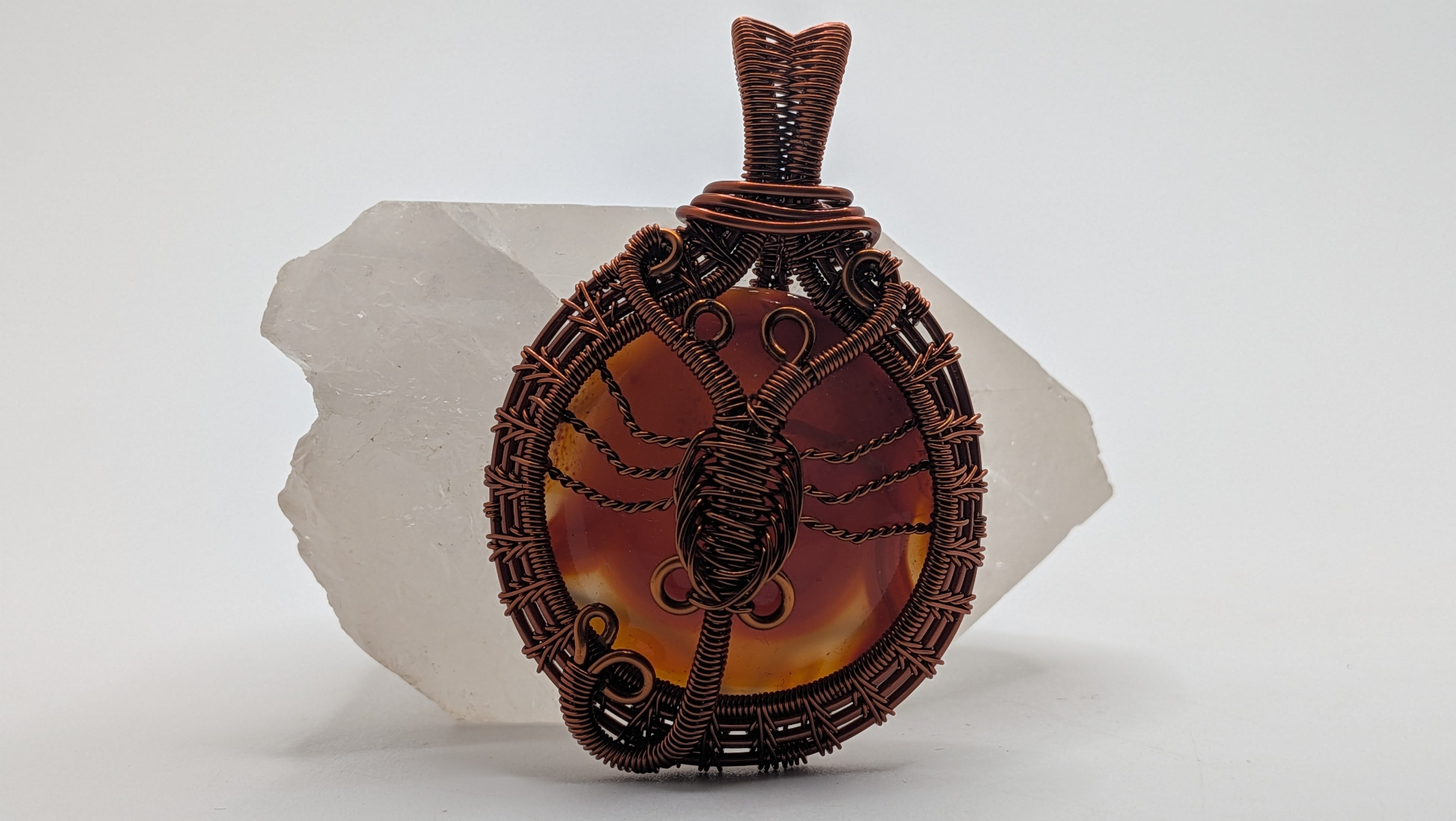 Scorpion with Round Shaped Carnelian Copper Pendant by Wu-Sah Designs
