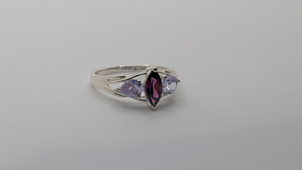 Sterling Silver Lab Marquise Amethyst Size 8