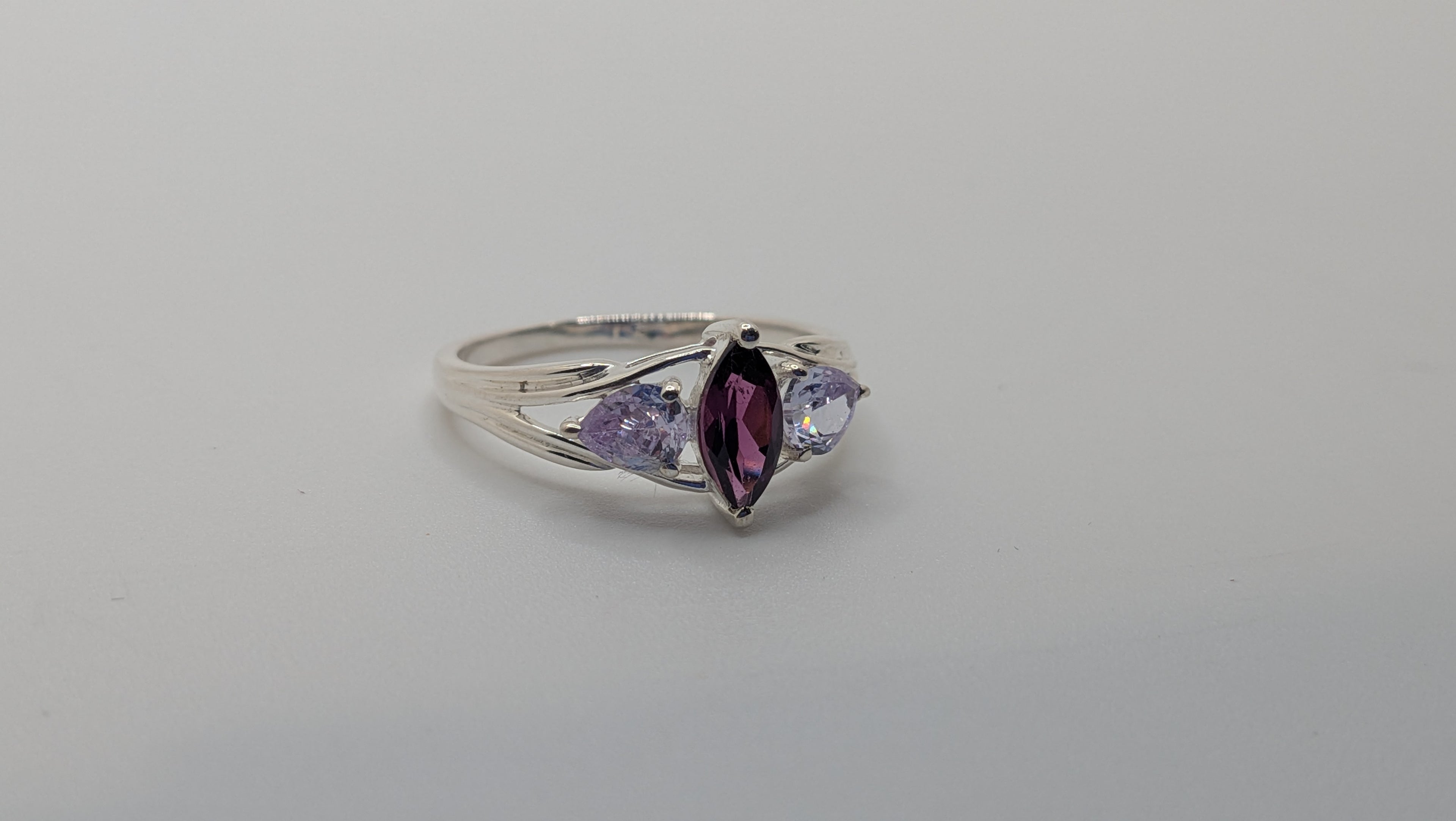 Sterling Silver Lab Marquise Amethyst Size 8