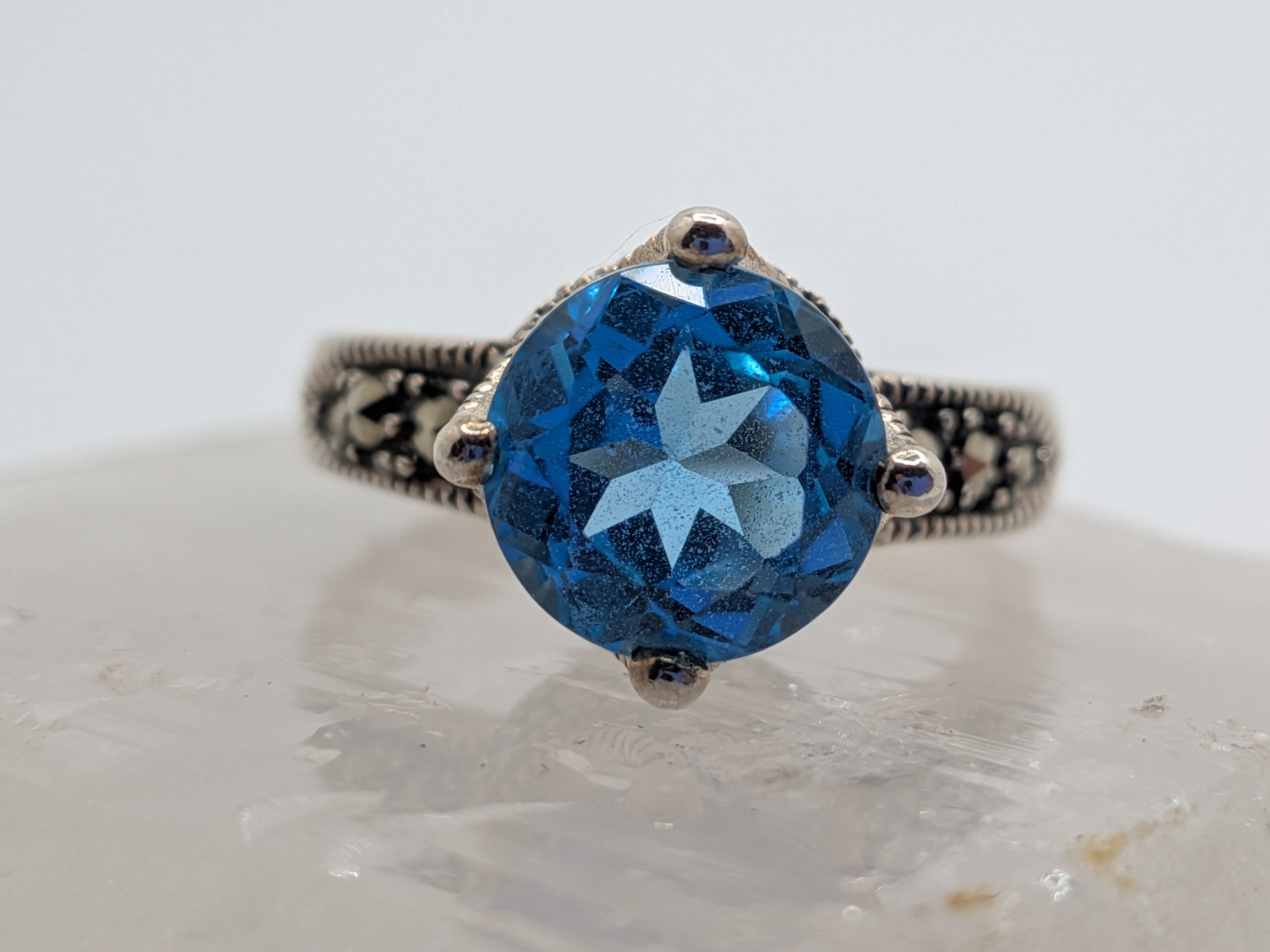 Blue Topaz & Marcasite Sterling Silver Ring Price: $325 Her Jeweler