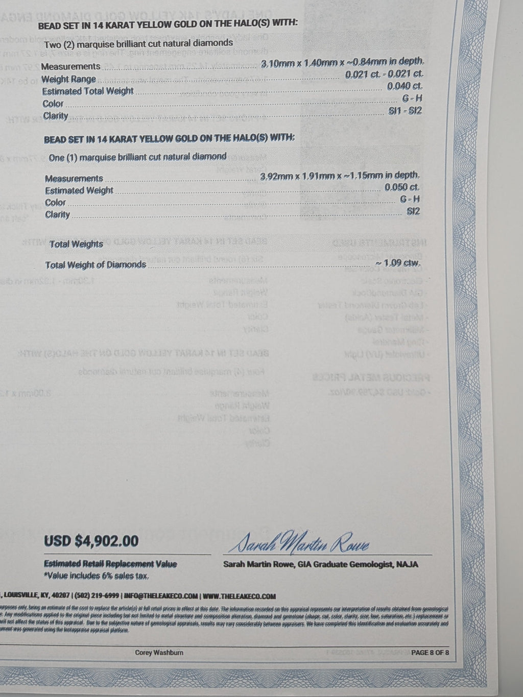 Appraisal $140 per item with Stones and Center Stone.