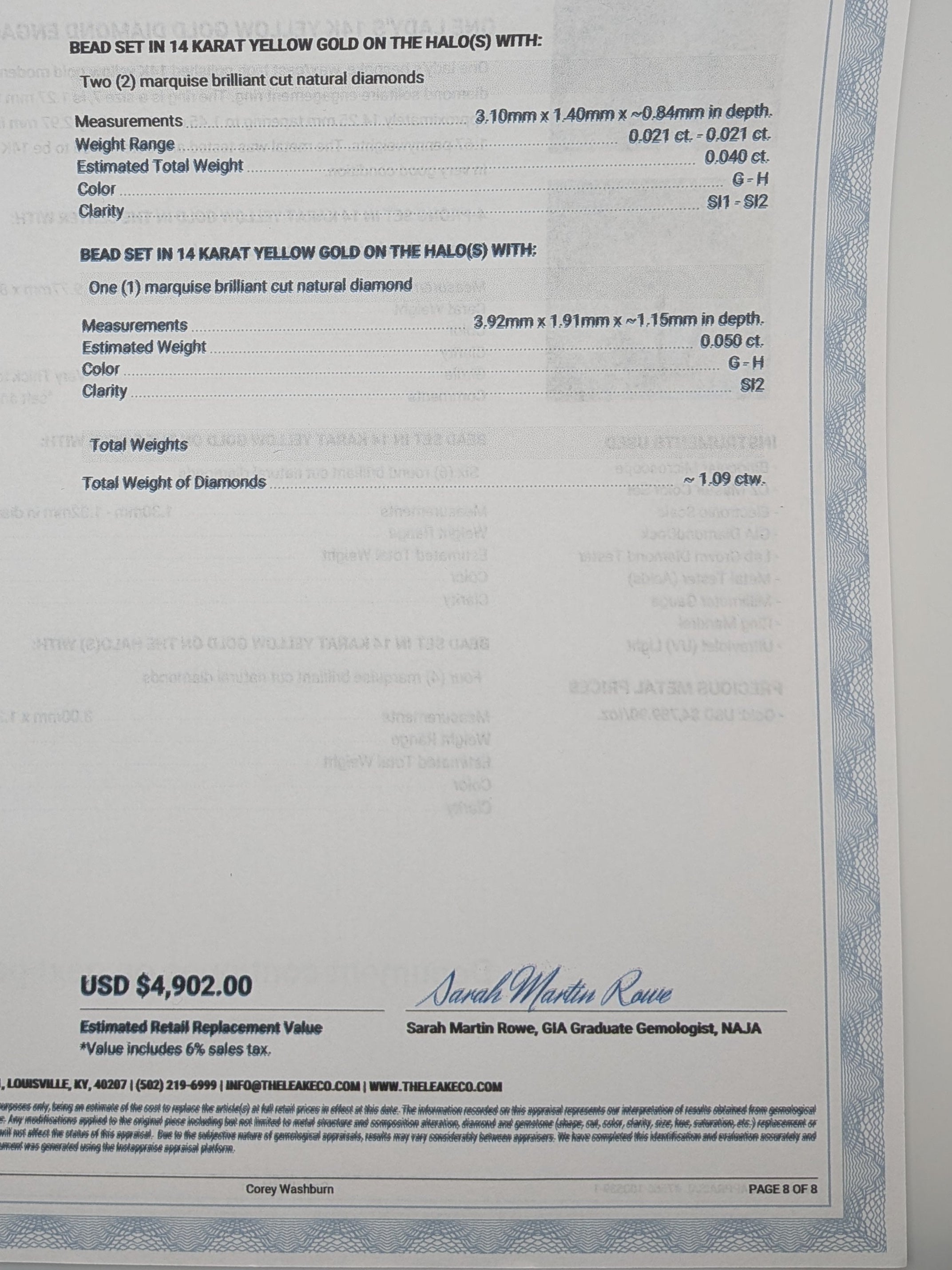 Appraisal $140 per item with Stones and Center Stone.