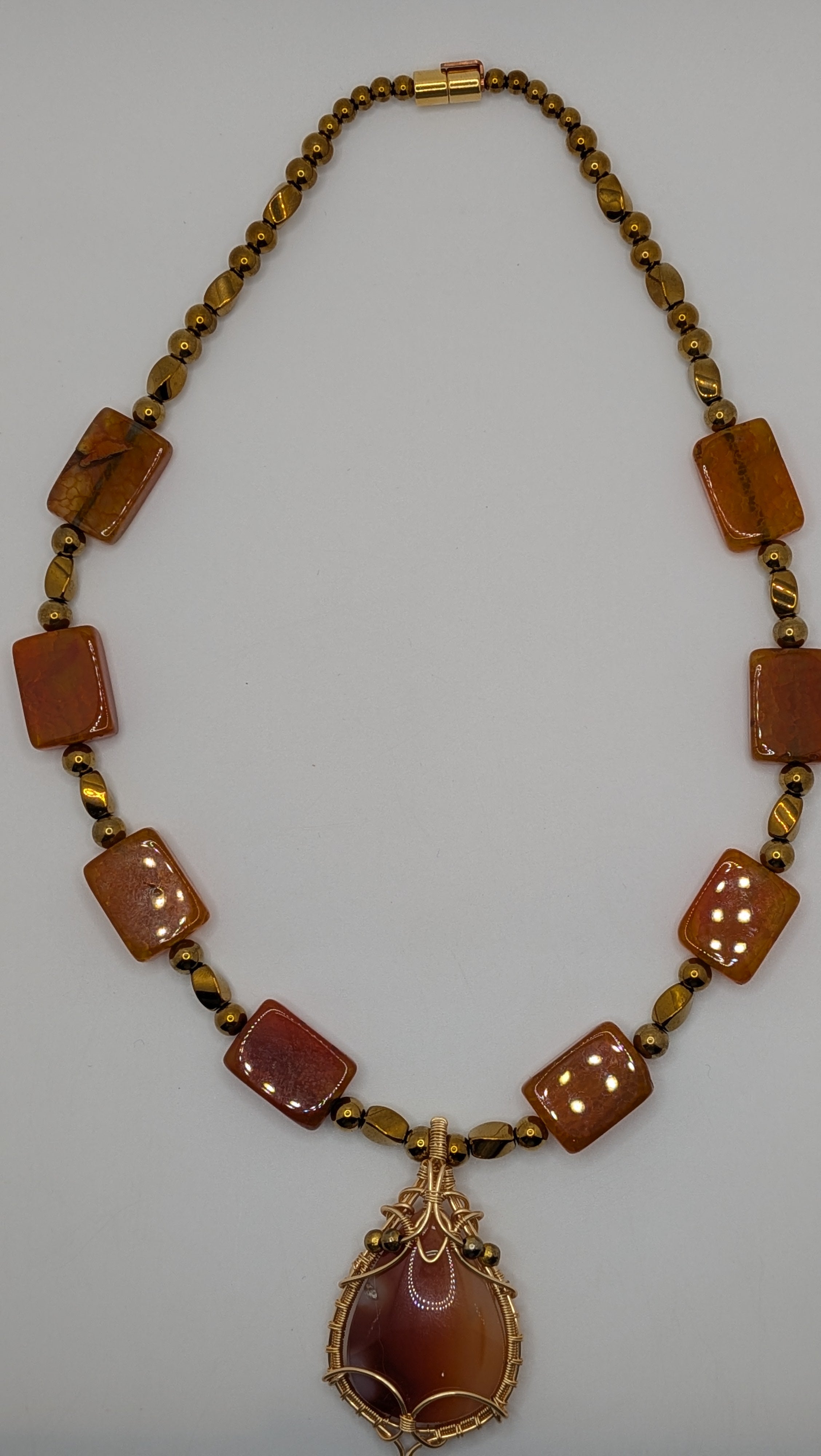 WuSah Agate and Gold Plated Hematite necklace 19.5 inches