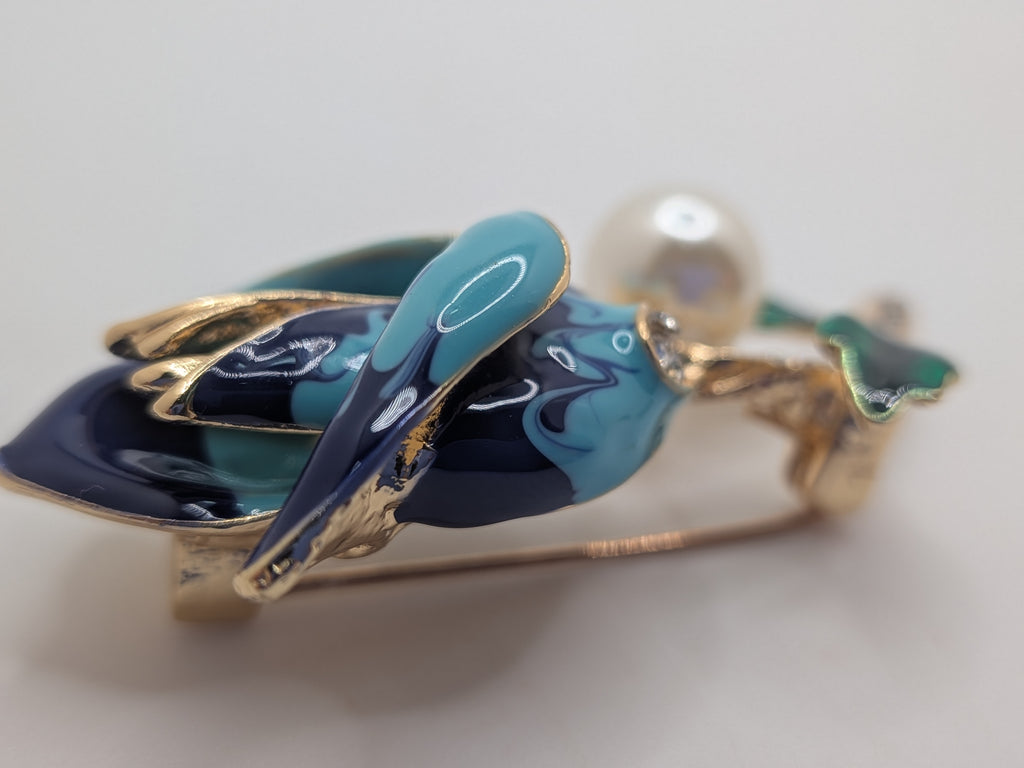 KULLI Atelier Blue Rose & Pearl Fashion Brooch — $25