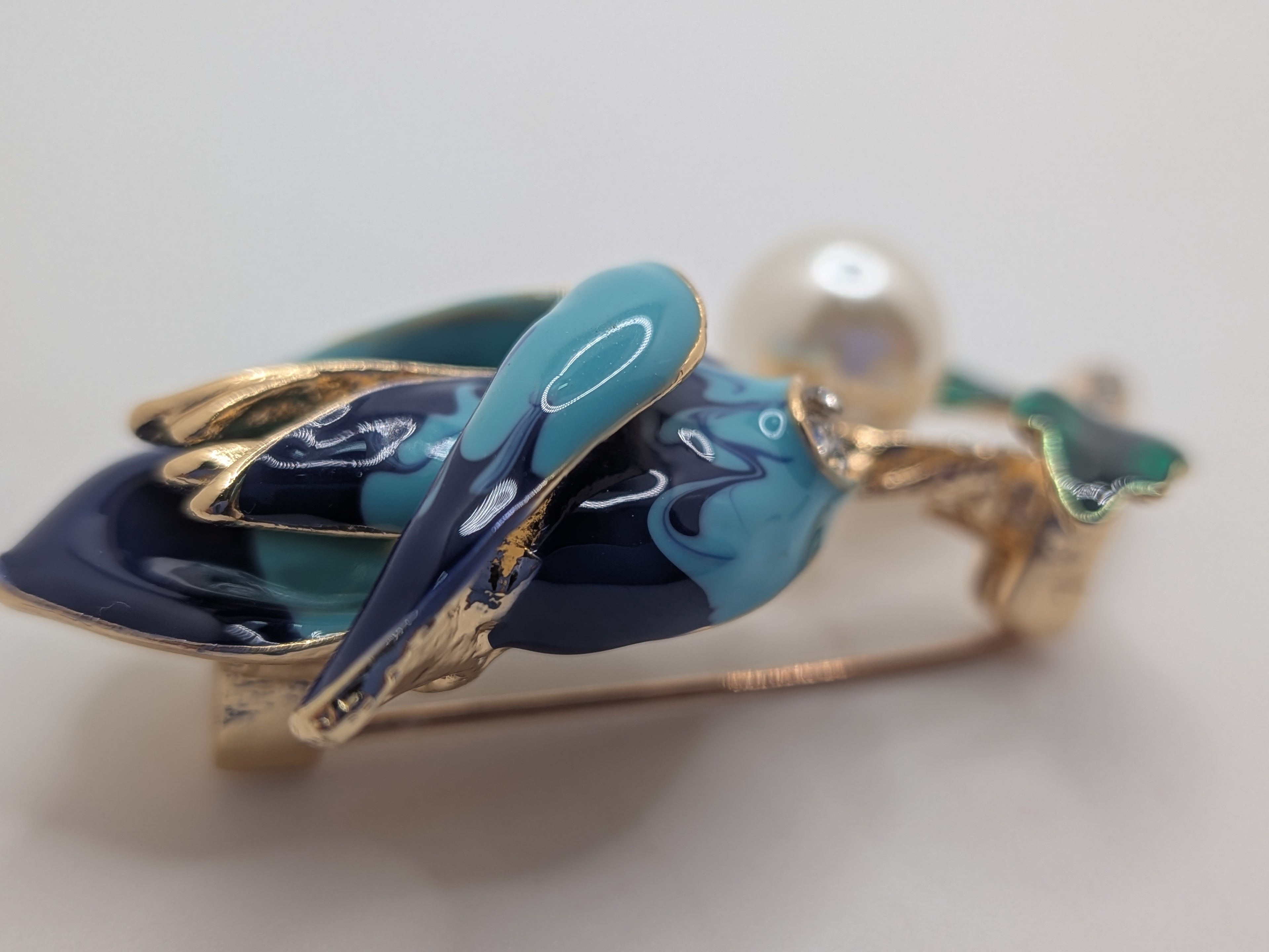 KULLI Atelier Blue Rose & Pearl Fashion Brooch — $25