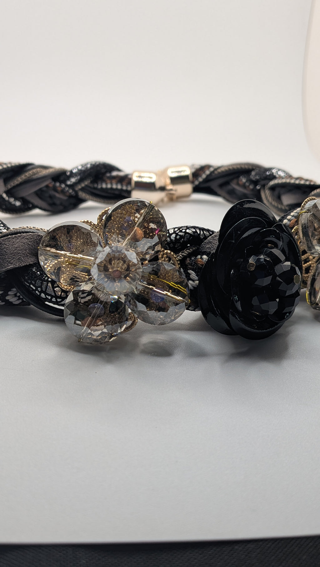 Vintage Crystal floral choker black and white