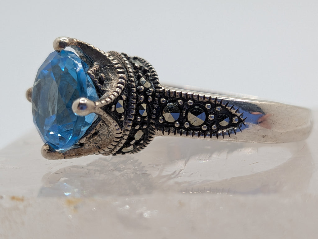 Blue Topaz & Marcasite Sterling Silver Ring Price: $325 Her Jeweler