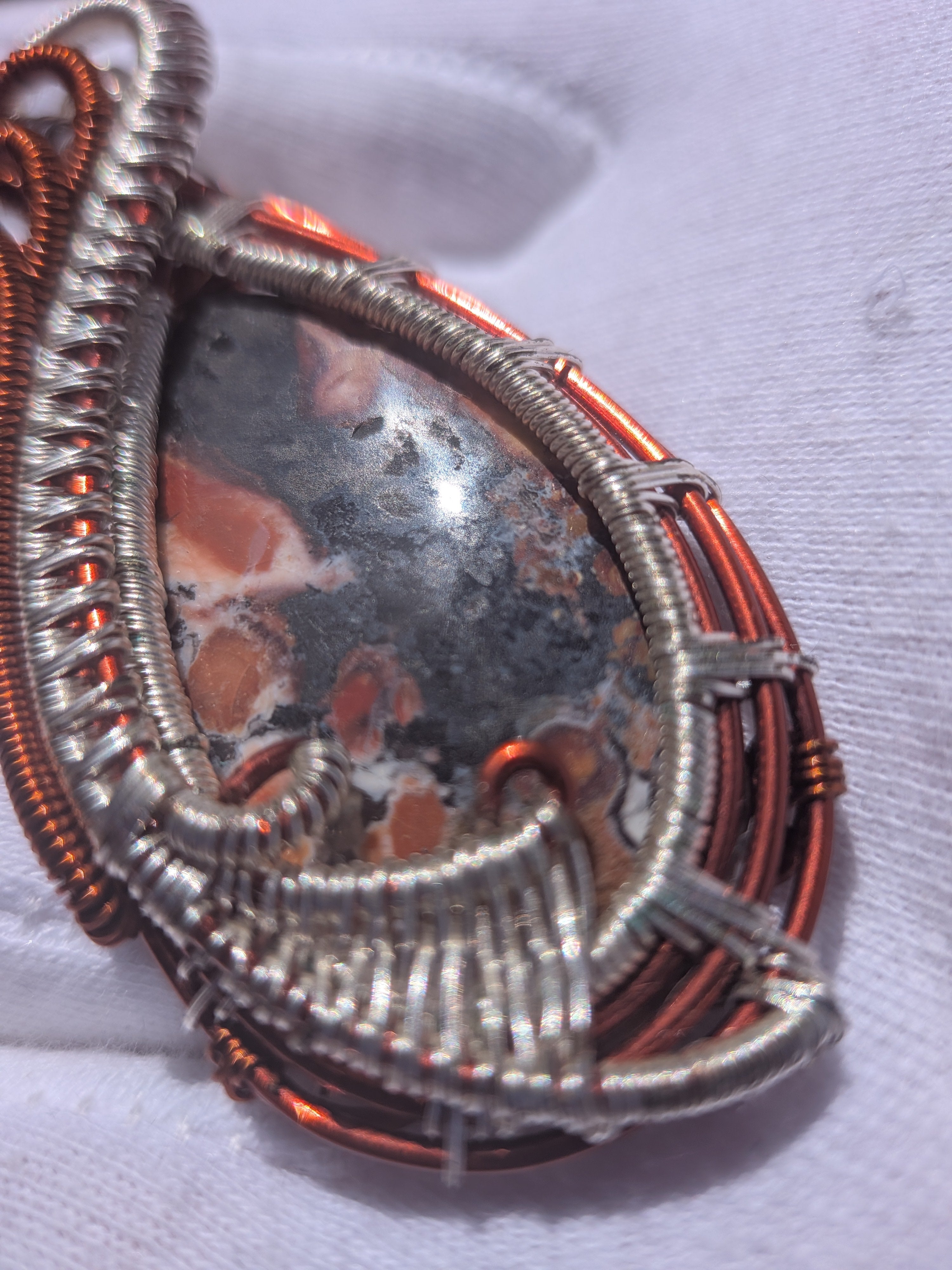 Wusah Designs Jasper Pendant in Copper & Silver Wire $95