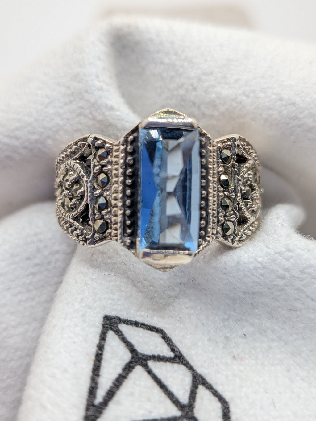 Blue Topaz & Marcasite Sterling Silver Ring $265 Her Jeweler