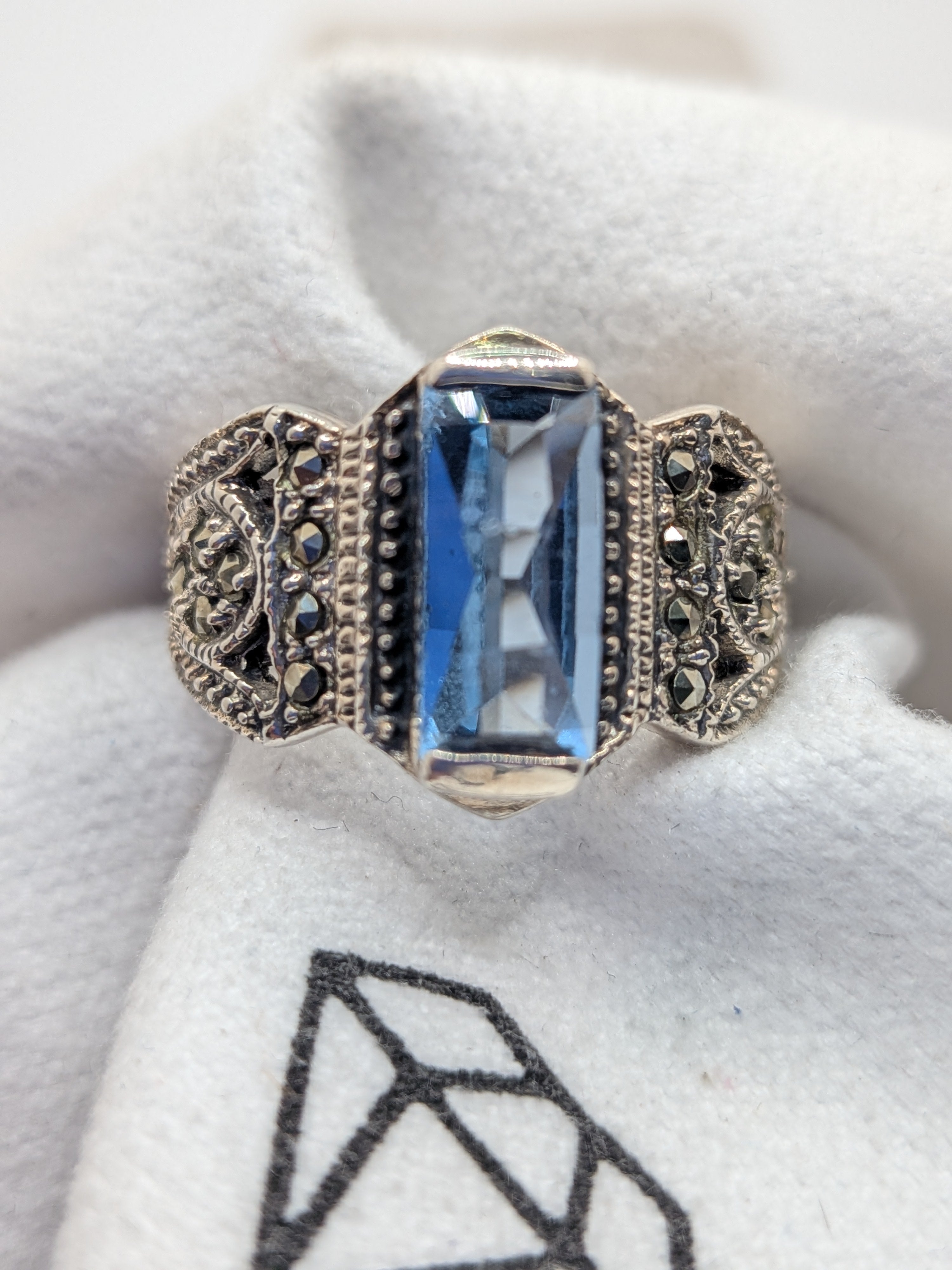 Blue Topaz & Marcasite Sterling Silver Ring $265 Her Jeweler