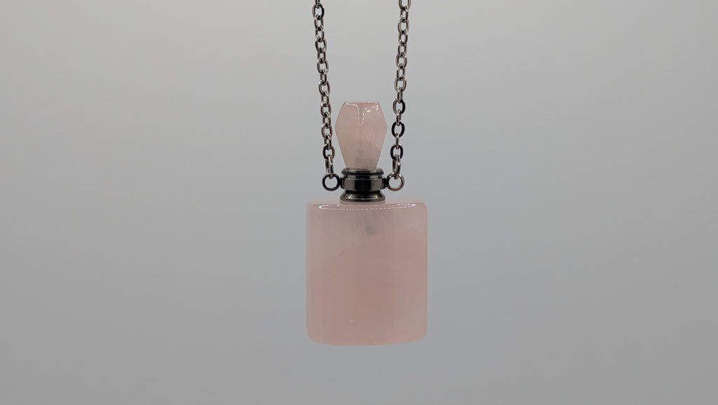 Pink Quartz Perfume Bottle Necklace