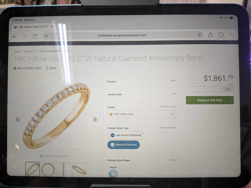 14 karat yellow gold 1/4 carat total Diamond weight. Natural earth ground French sets, anniversary band.