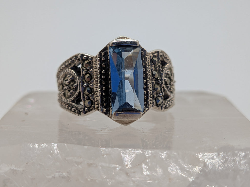 Blue Topaz & Marcasite Sterling Silver Ring $265 Her Jeweler