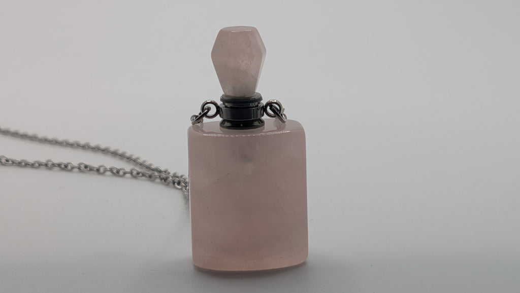 Pink Quartz Perfume Bottle Necklace