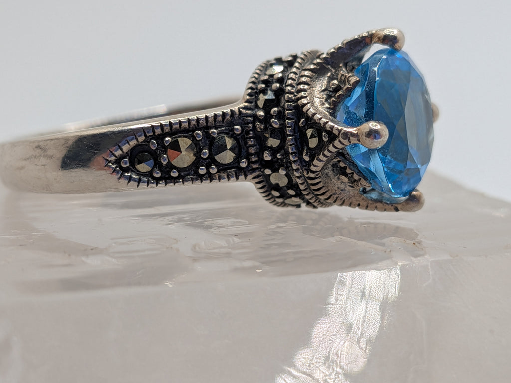 Blue Topaz & Marcasite Sterling Silver Ring Price: $325 Her Jeweler