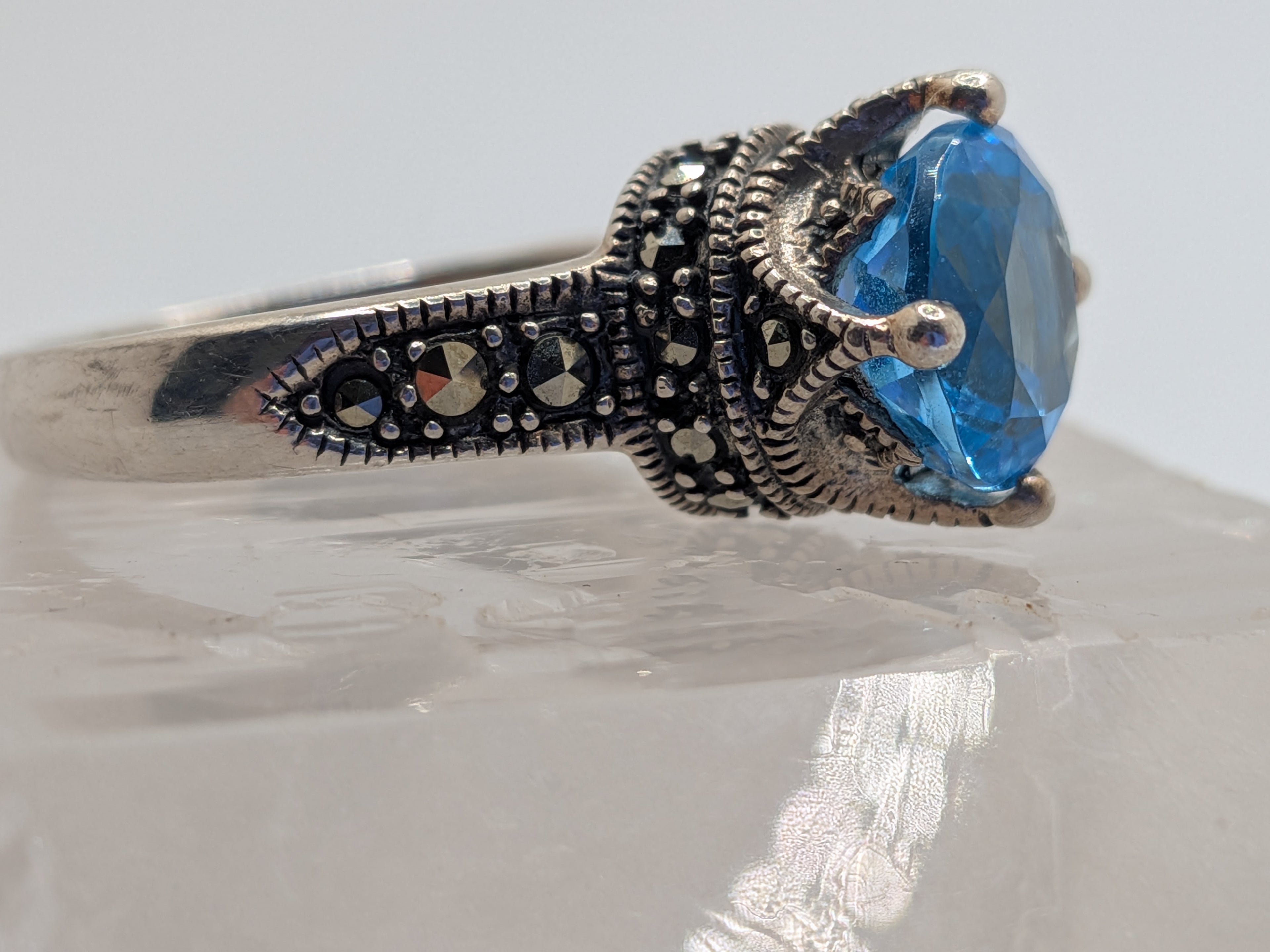 Blue Topaz & Marcasite Sterling Silver Ring Price: $325 Her Jeweler