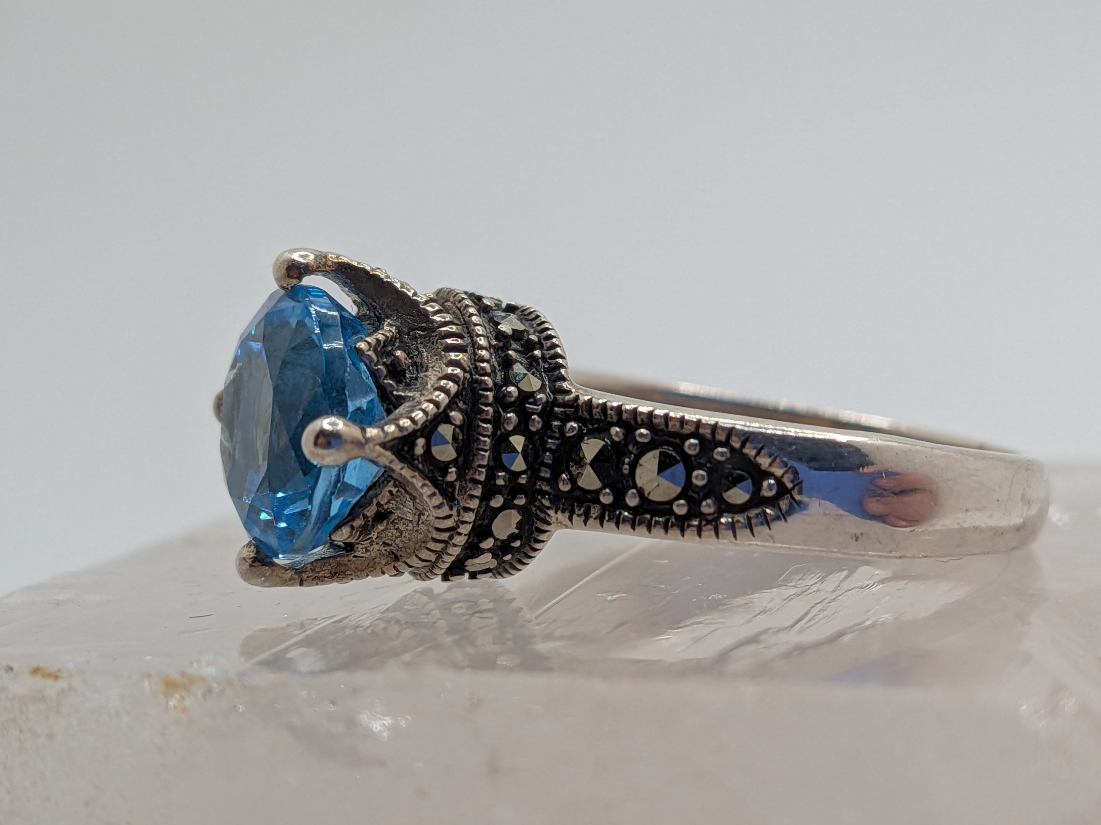 Blue Topaz & Marcasite Sterling Silver Ring Price: $325 Her Jeweler