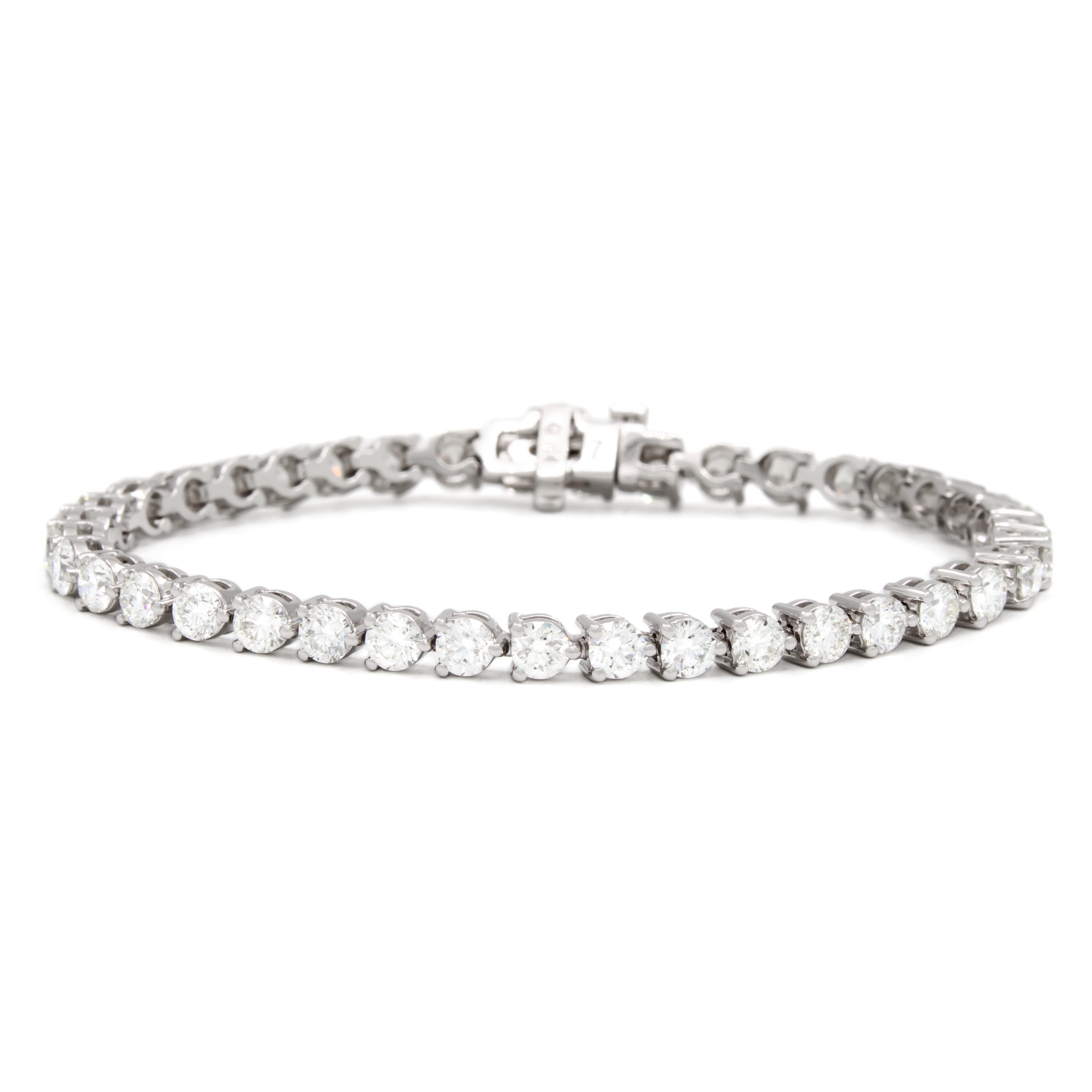 14K White Gold 3-prong set Natural Tennis Bracelet 7.61 Carat